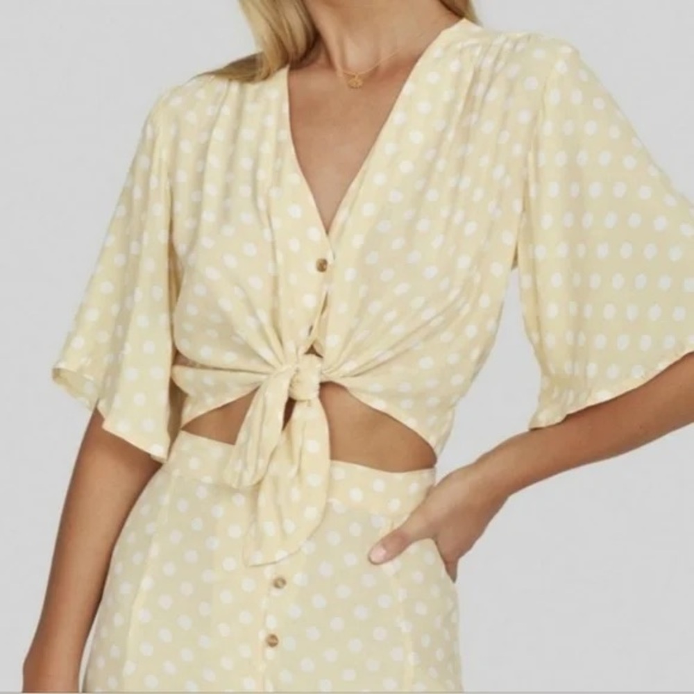 Faithful the Brand Boulevards Polka Dot Tie Front Cropped Top